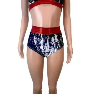 High Waist Hot Pants - Black & White w/ Red Mystique