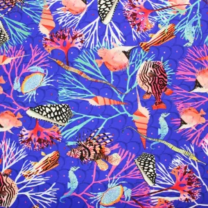 Puffer Fish Crabs Printed Spandex | Blue Moon Fabrics