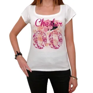 00, Chester, City With Number, Women's Short Sleeve Round White T-shirt 00008