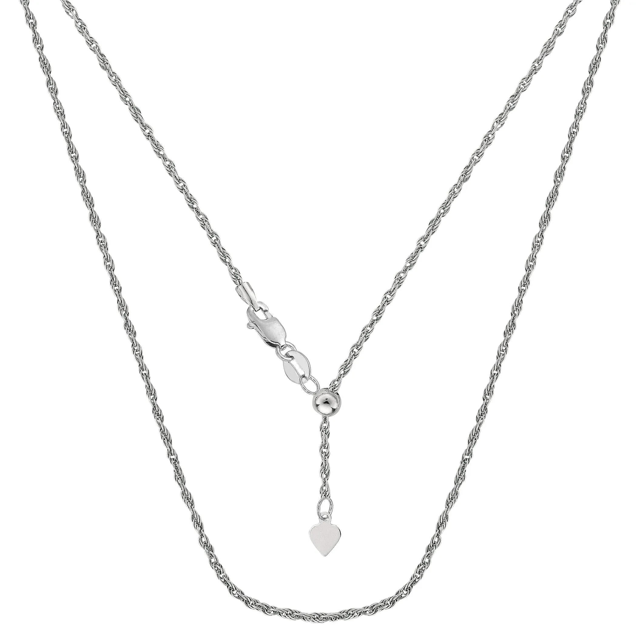 10k White Gold Adjustable Rope Link Chain Necklace, 1.0mm, 22"