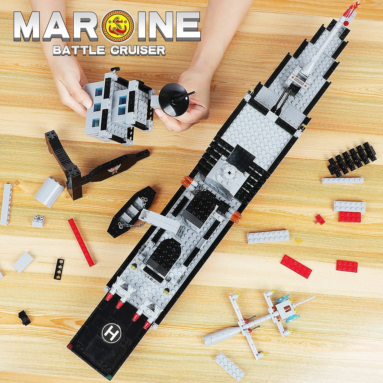 1163 Pieces Large Military Battleship Building Blocks Toy Set with Helicopter, Fighter, Best Learning & Roleplay STEM Construction Toy Gift for Boys Girls Aged 6 