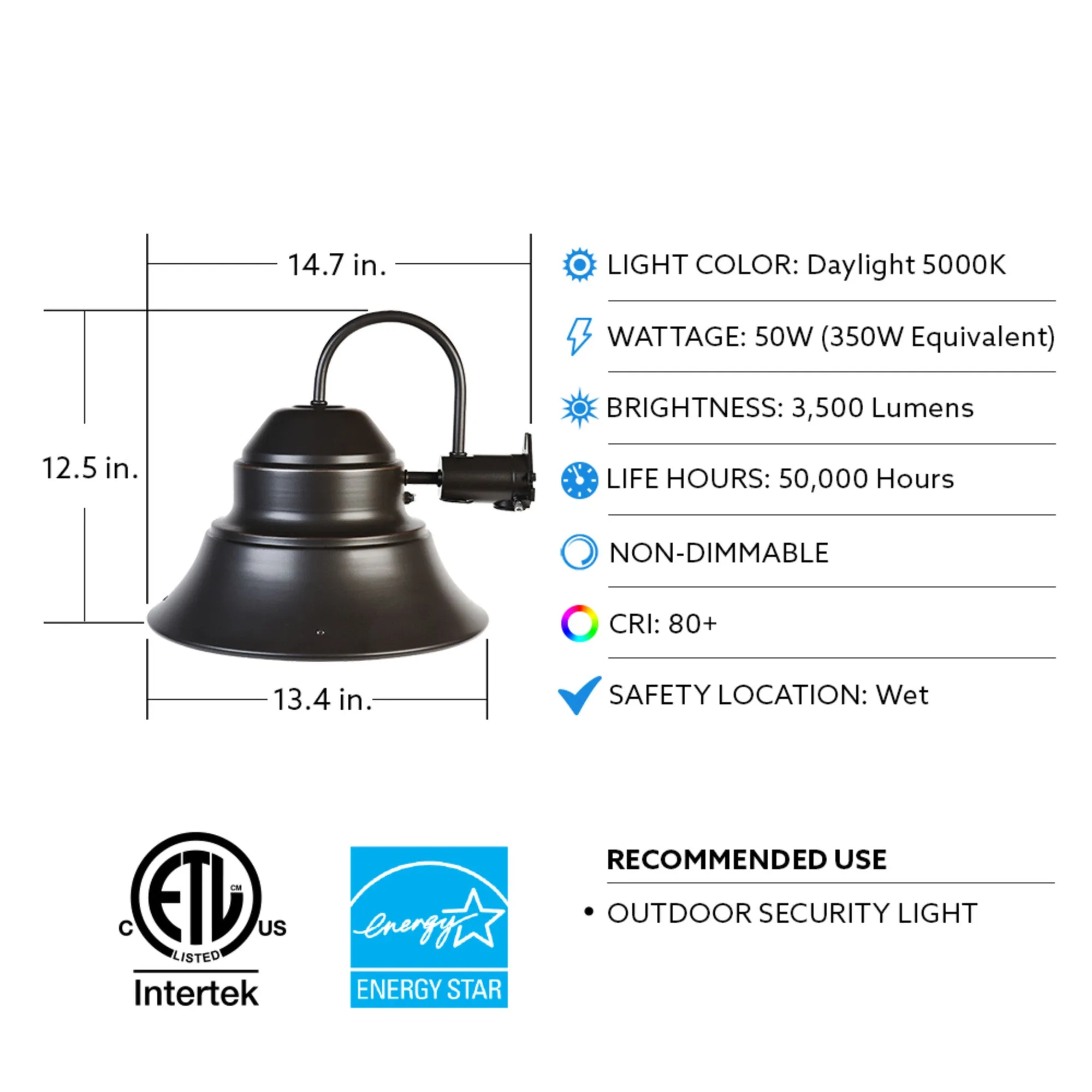 13 in. 50W (350W Equivalent) Daylight (5000K) 3500 Lumens Dusk to Dawn Yard Light