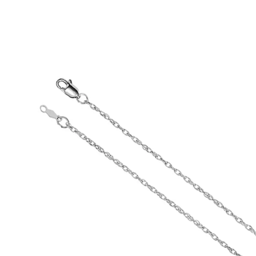 1.5mm, 14k White Gold Solid Loose Rope Chain Necklace