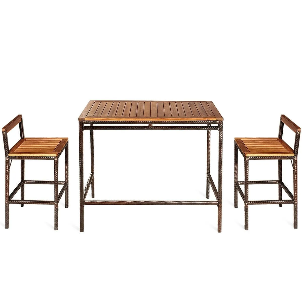 3pc Patio Rattan Bar Dining Furniture Set - Brown