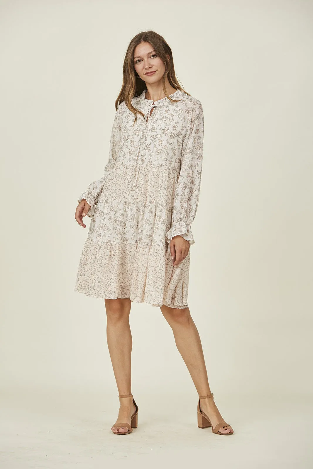 Abby Floral Print Dress in Ivory