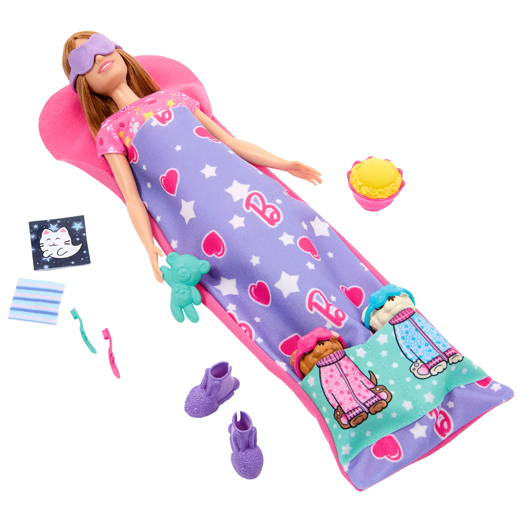 Barbie Doll & Puppy Slumber Party Playset With 2 Toy Dog Figures & 10  Accessories, Color-Change