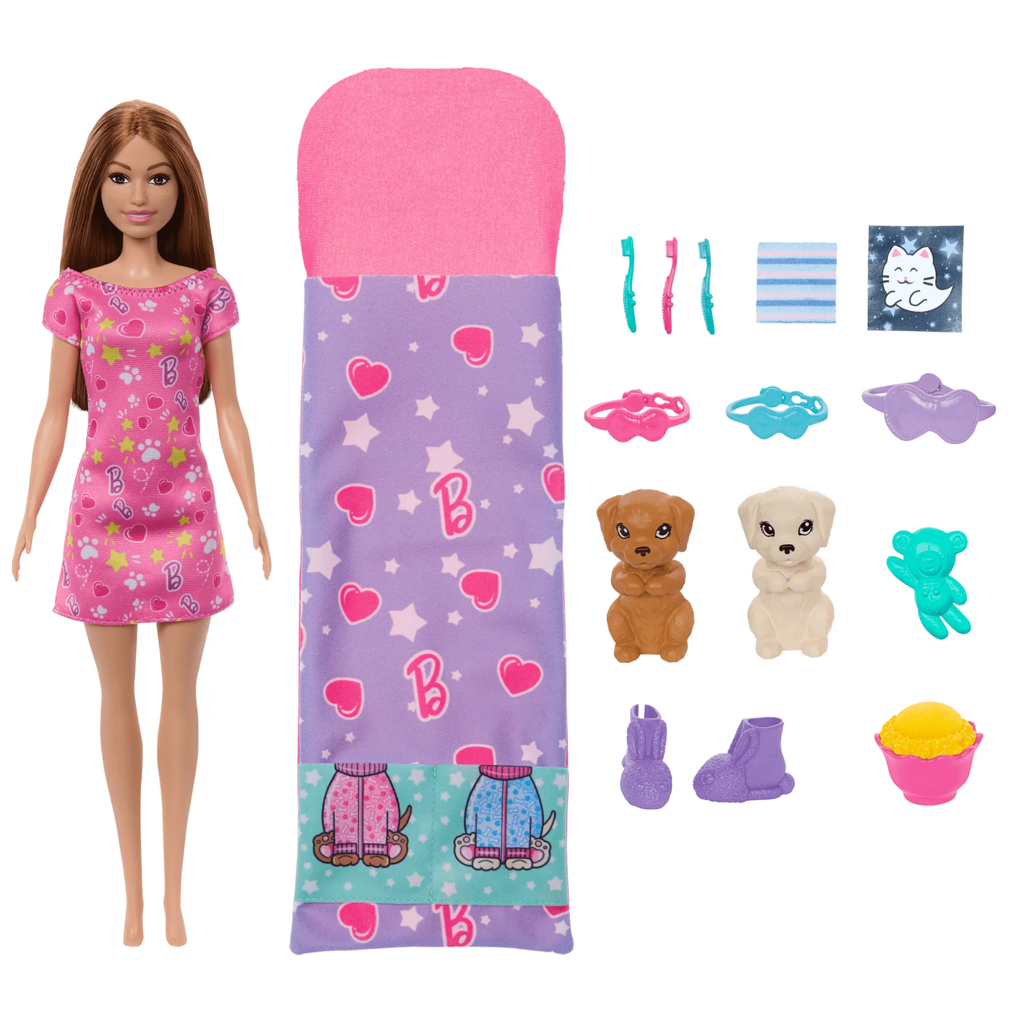 Barbie Doll & Puppy Slumber Party Playset With 2 Toy Dog Figures & 10  Accessories, Color-Change