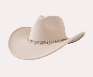 Beige Women Western Hat Rhinestone Band