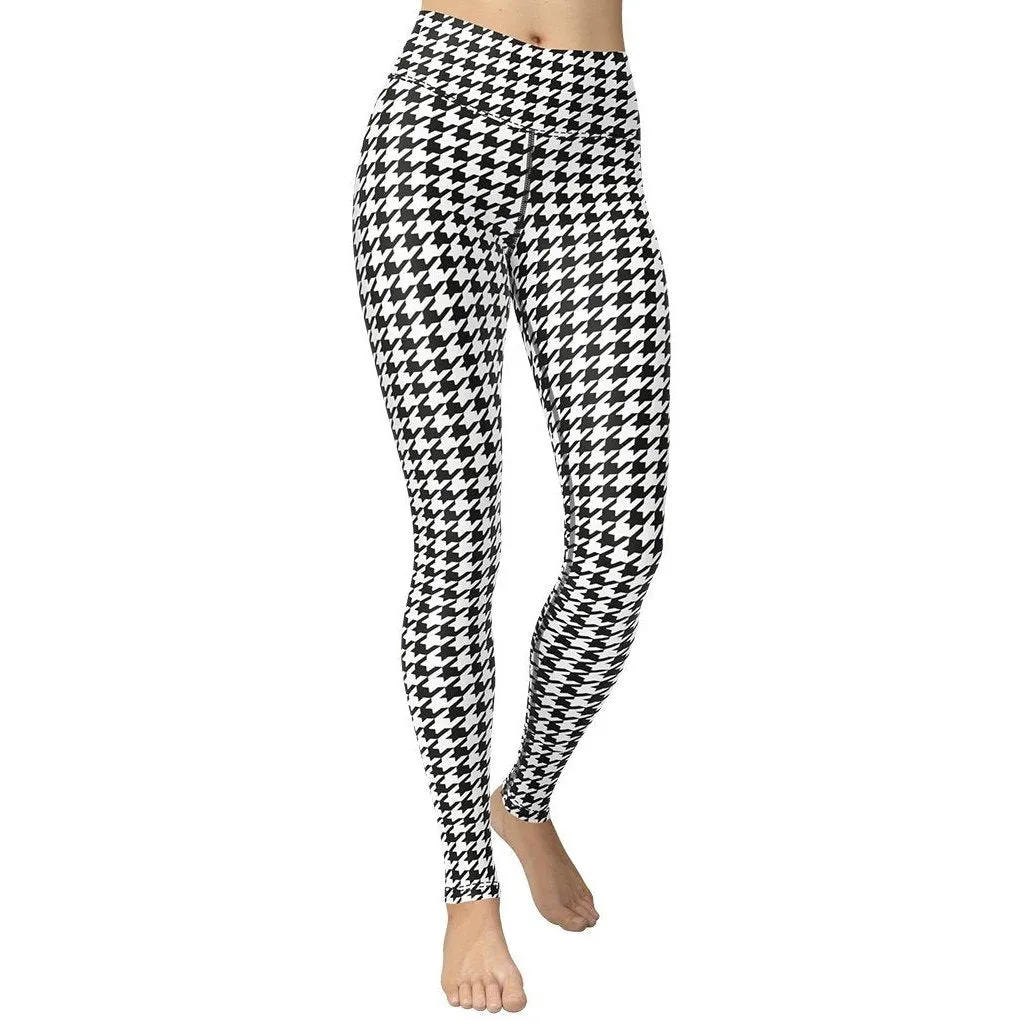 Black & White Houndstooth Print Yoga Leggings