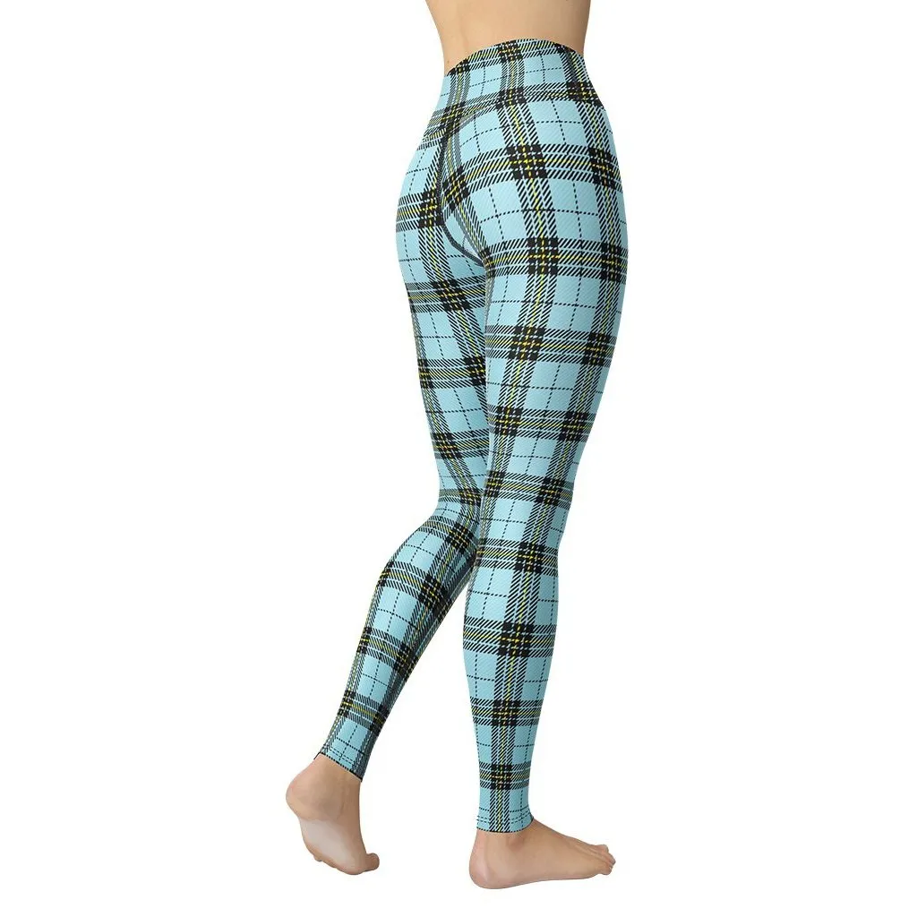 Blue Plaid Print Yoga Leggings