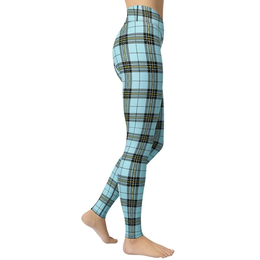 Blue Plaid Print Yoga Leggings