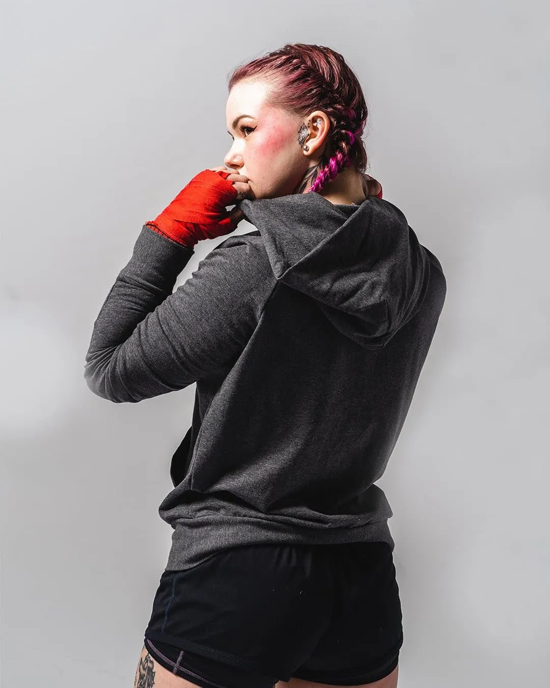 'BOXING GLOVES' EMBROIDERED HOODIE - GREY