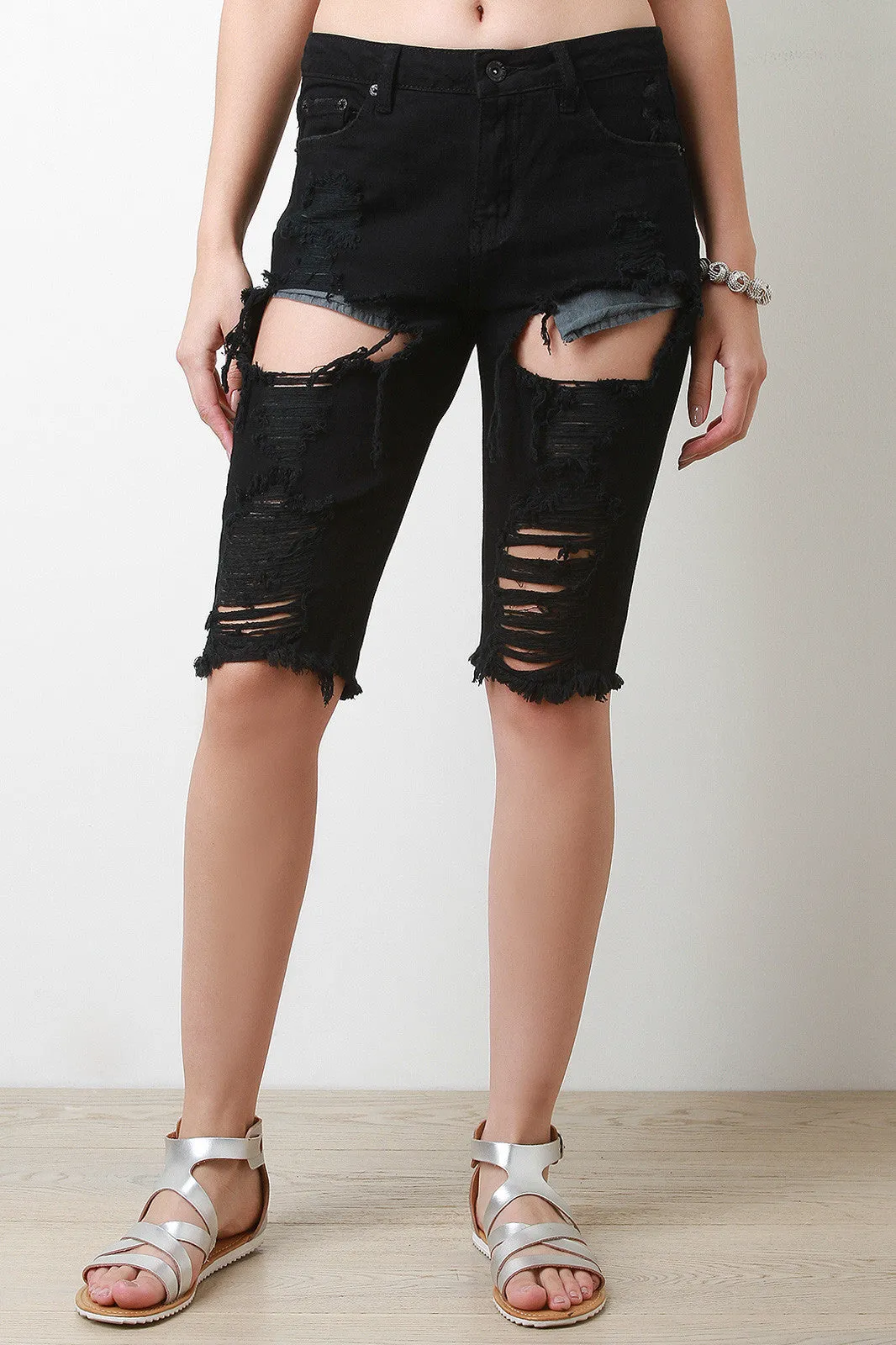 Boyfriend Distress Denim Shorts