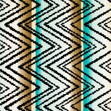 Brown and Turquoise Zig Zag Printed Spandex | Blue Moon Fabrics