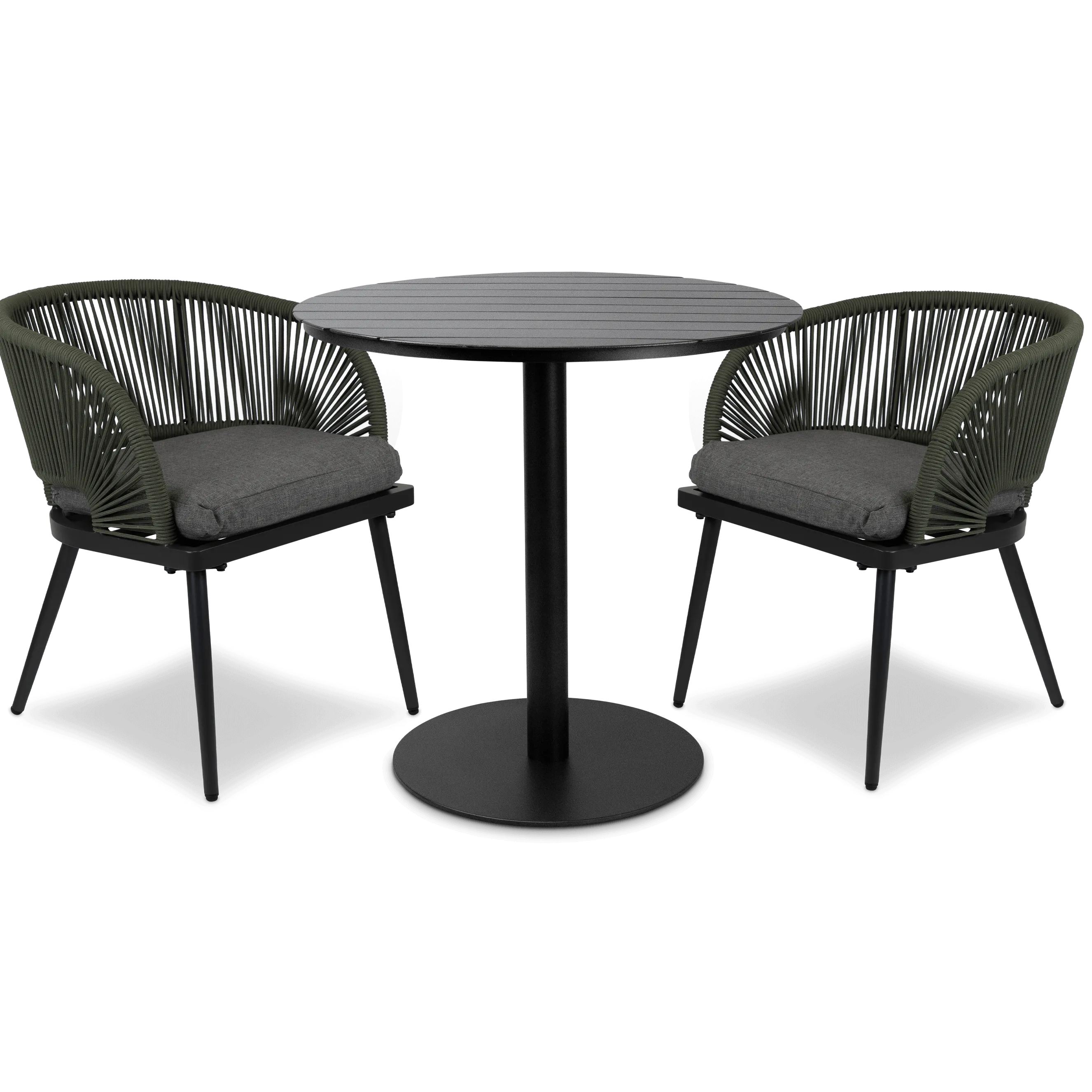 Cafe Collection Round 3pc Dining Suite in Gunmetal with Rope Chairs