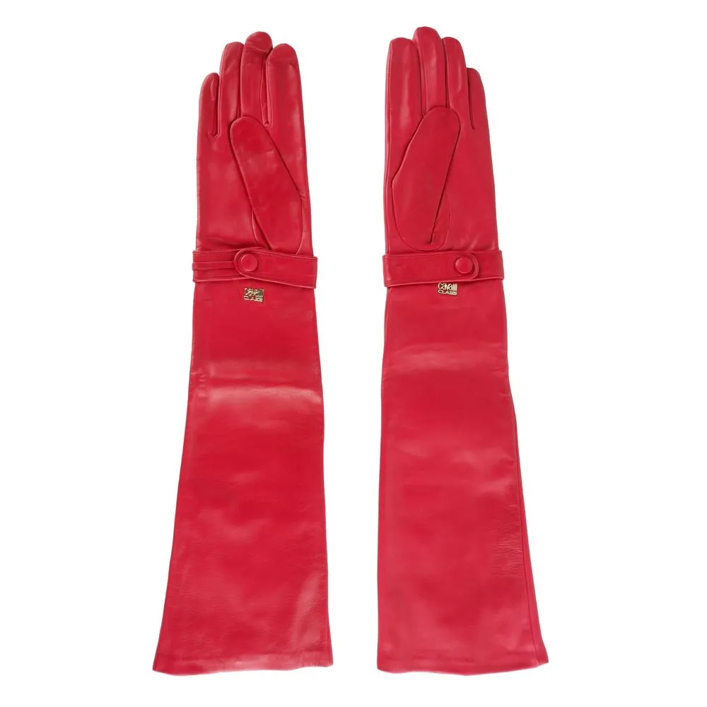 Elegant Cavalli Class Womens Gloves in Rich Red Lambskin Leather