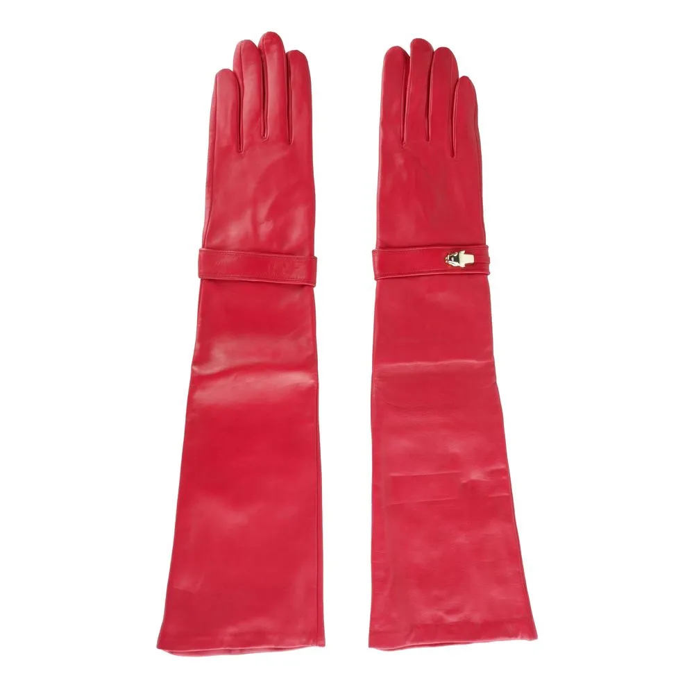 Elegant Cavalli Class Womens Gloves in Rich Red Lambskin Leather