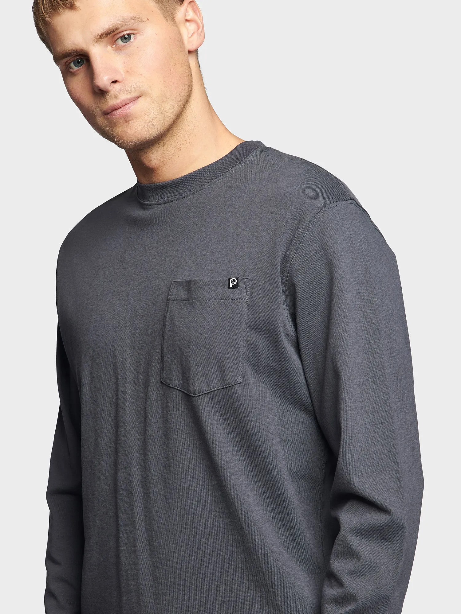 Chest Pocket Long Sleeve T-Shirt in Ebony