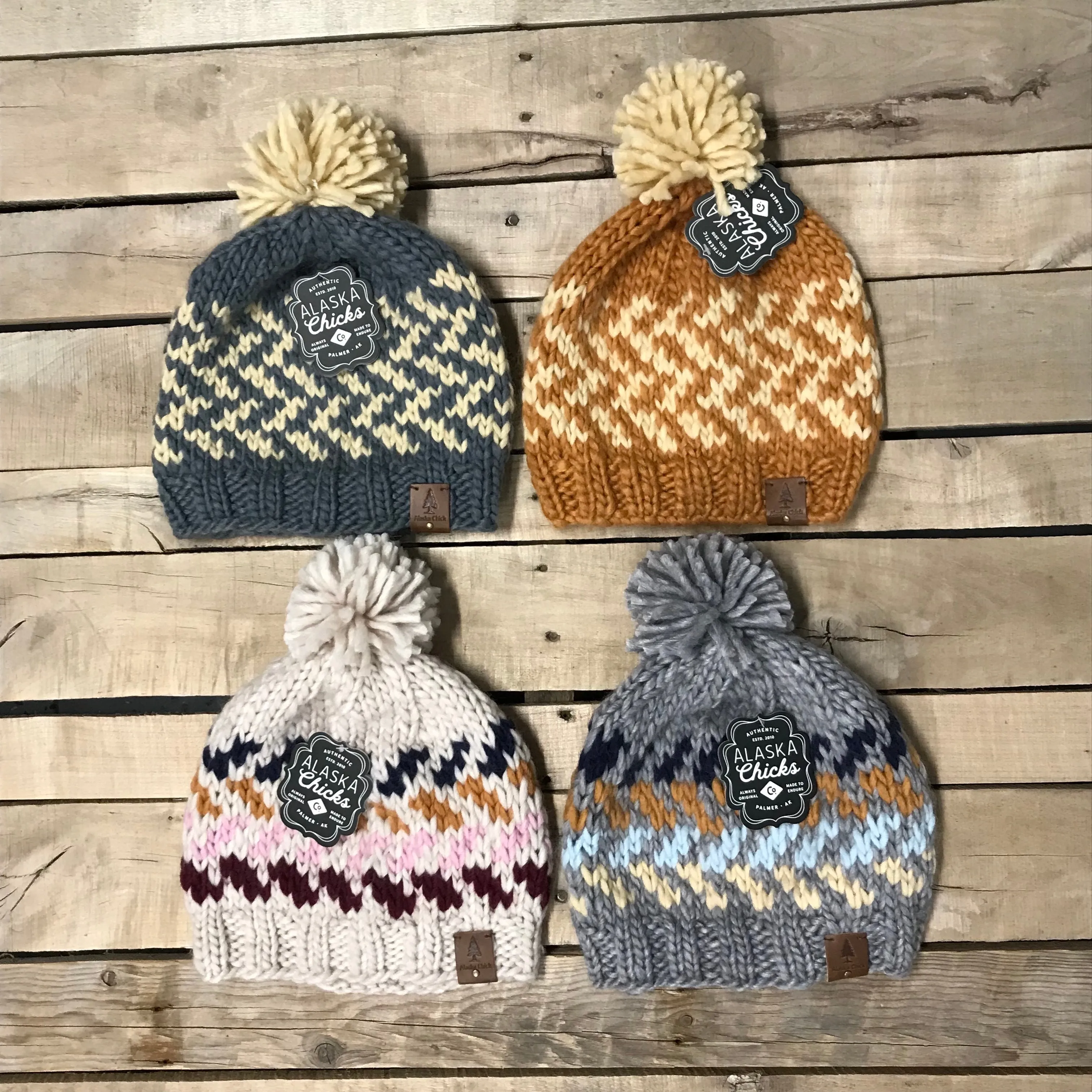 Chevron Hat with Yarn Puff