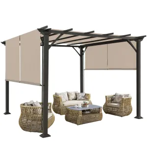 COOS BAY Outdoor Patio Pergola 10x10 ft with Retractable Sun Shade Canopy Top, Metal Frame Gazebo Sun Shade for Backyard, Deck, Garden and Poolside, Beige