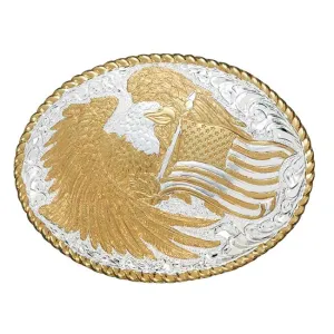 Crumrine Oval Rope Edge Eagle Flag Belt Buckle