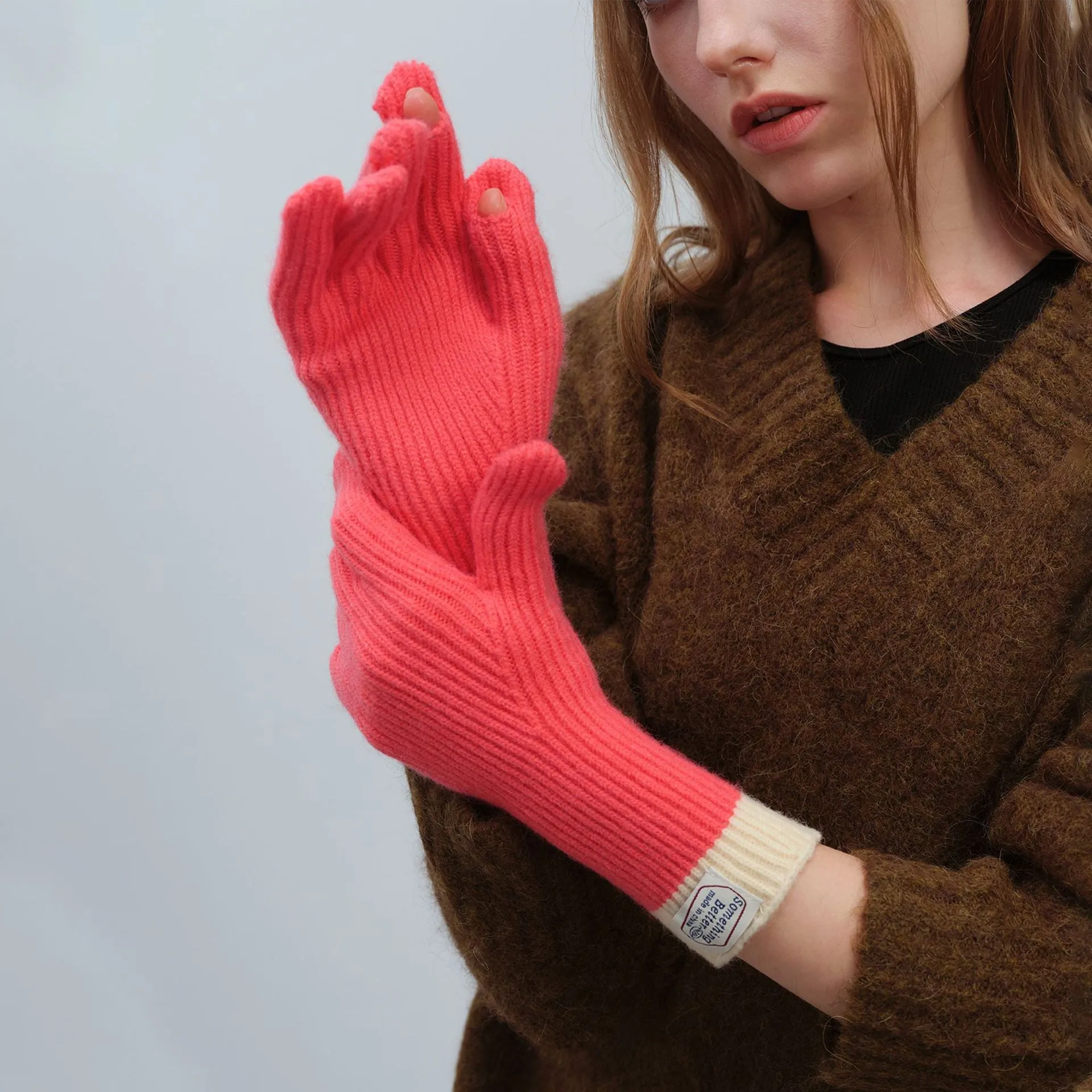 Cute Soft Warm Long Knitted Fingerless Touch Screen Gloves