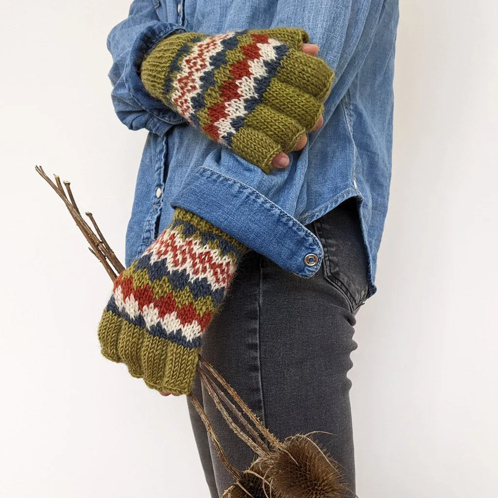 Fair Isle Finglerless Knitted Gloves