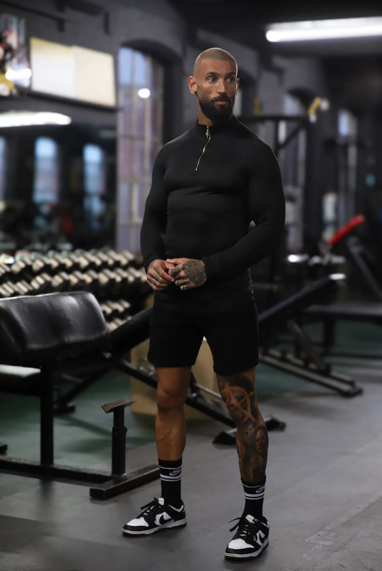 Father Sons Long Sleeve Solid Black / Gold Half Zip Gym Top - FSH887