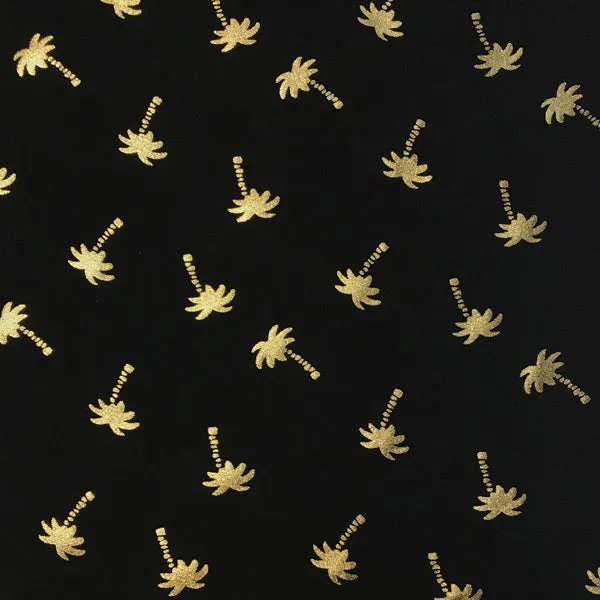 Gold Palm Trees on Black Foiled Spandex | Blue Moon Fabrics