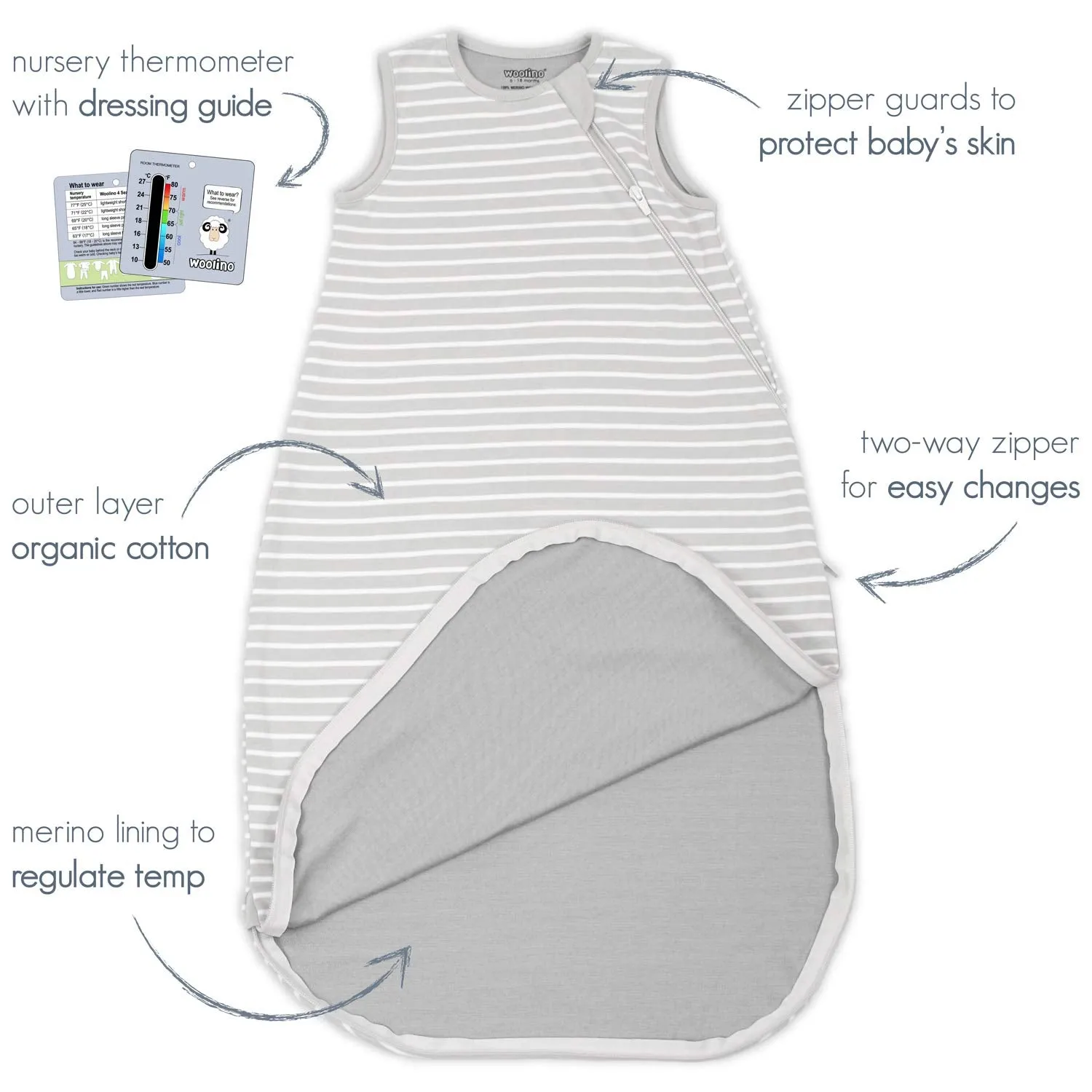 >Woolino 4 Season BASIC Merino Wool Baby Sleep Bag in Butterfly