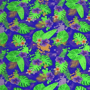 Hibiscus and Palms Printed Spandex | Blue Moon Fabrics