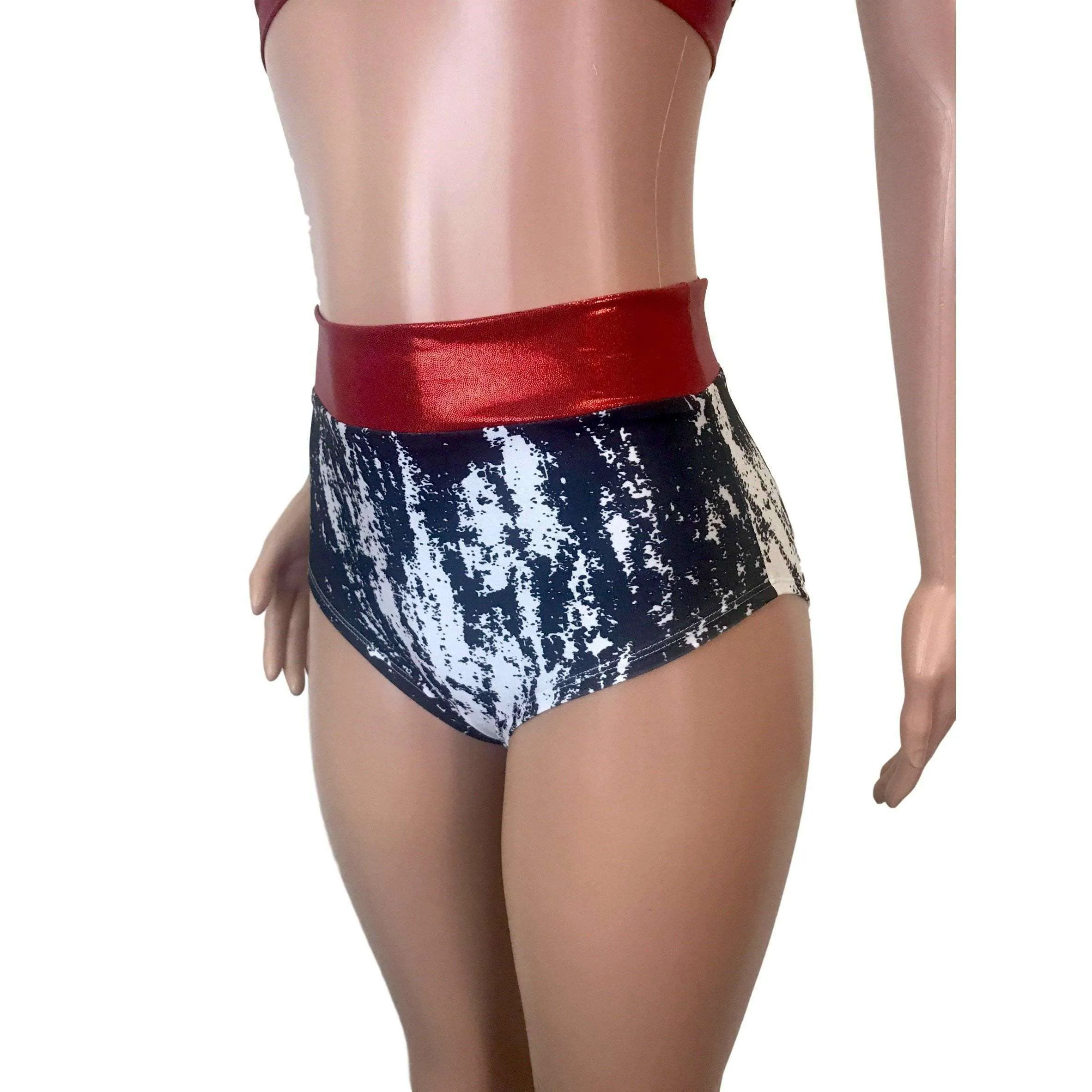 High Waist Hot Pants - Black & White w/ Red Mystique