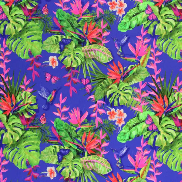 Humming Bird Tropical Garden Printed Spandex | Blue Moon Fabrics