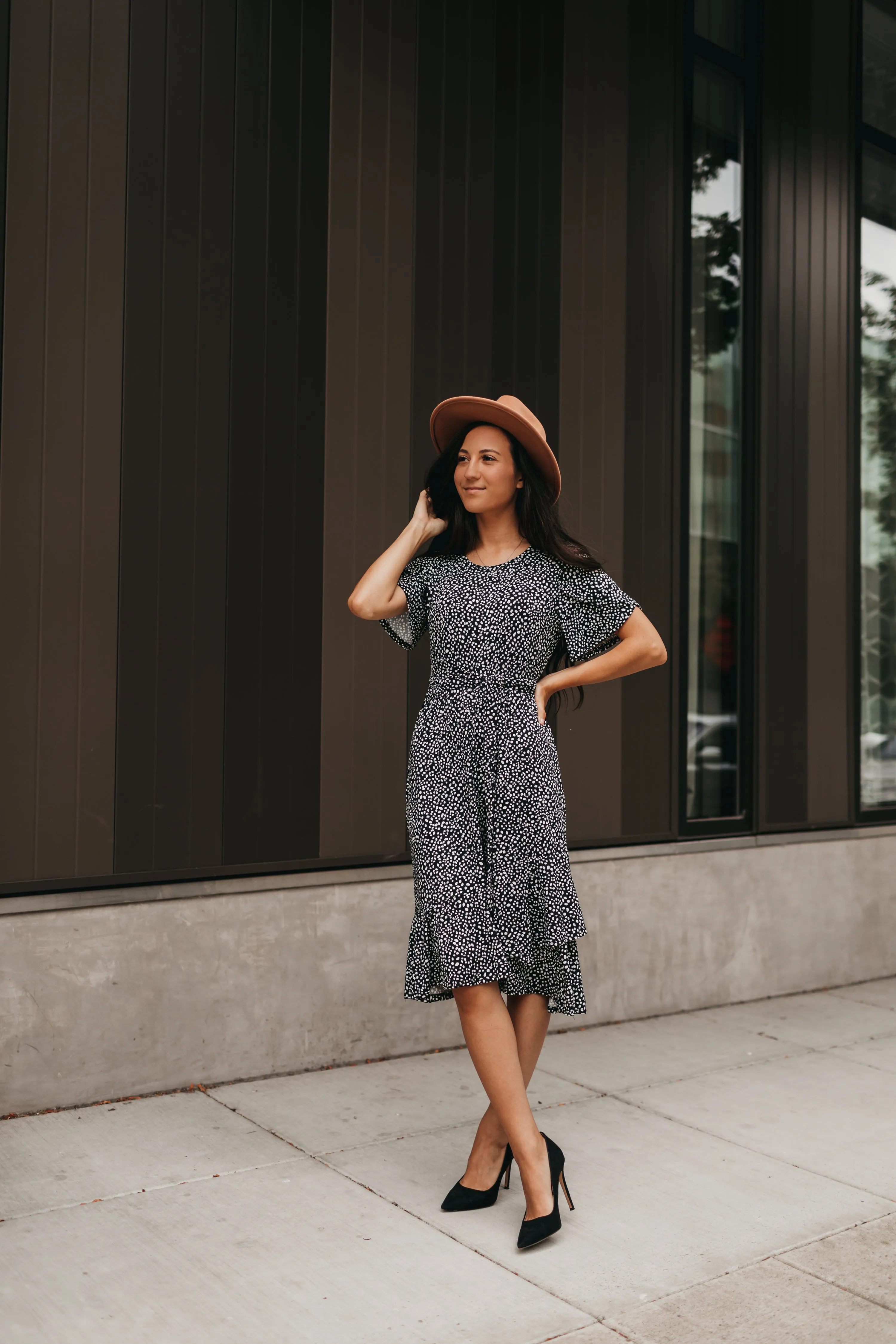 Ivy Dotted Dress in Black