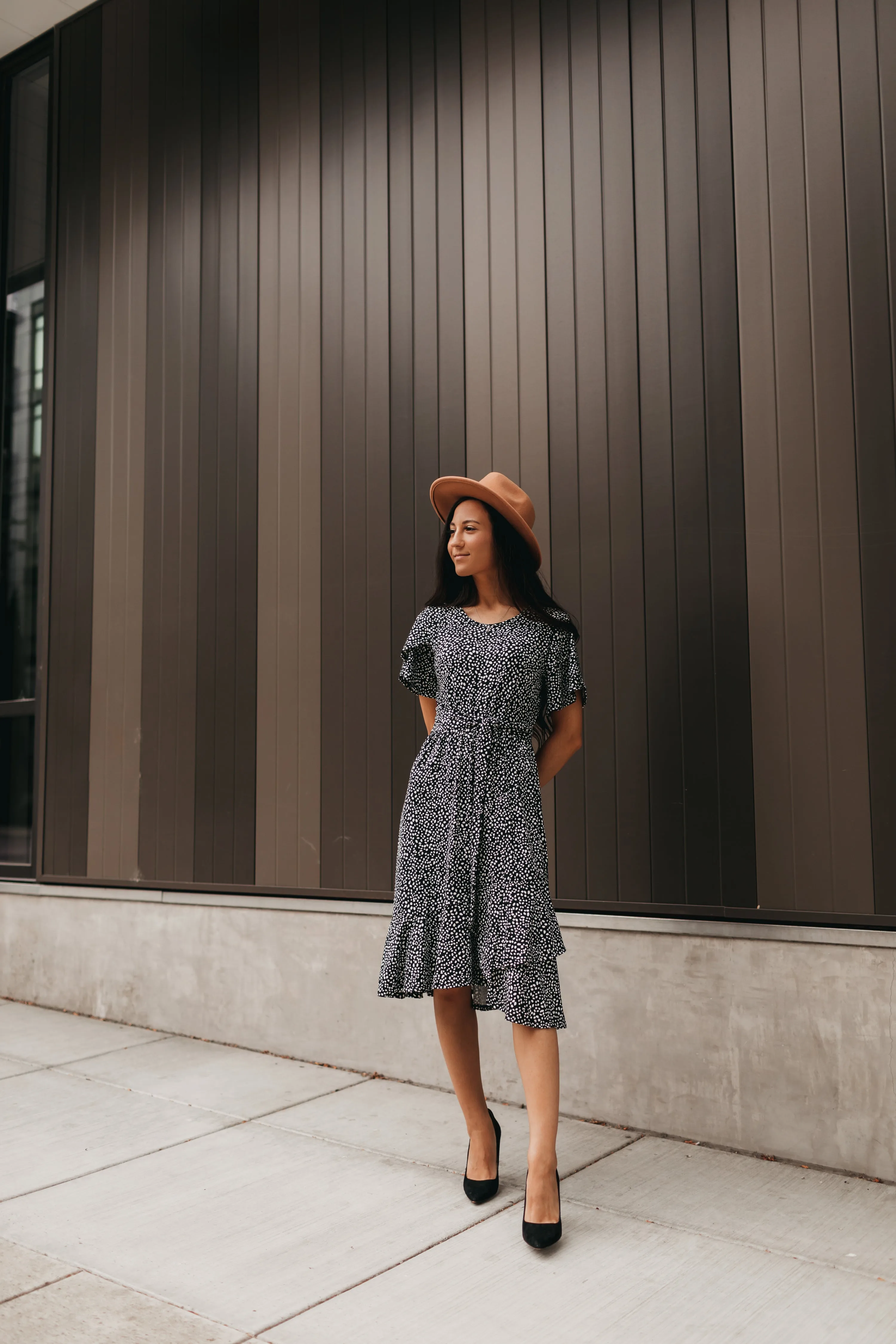 Ivy Dotted Dress in Black