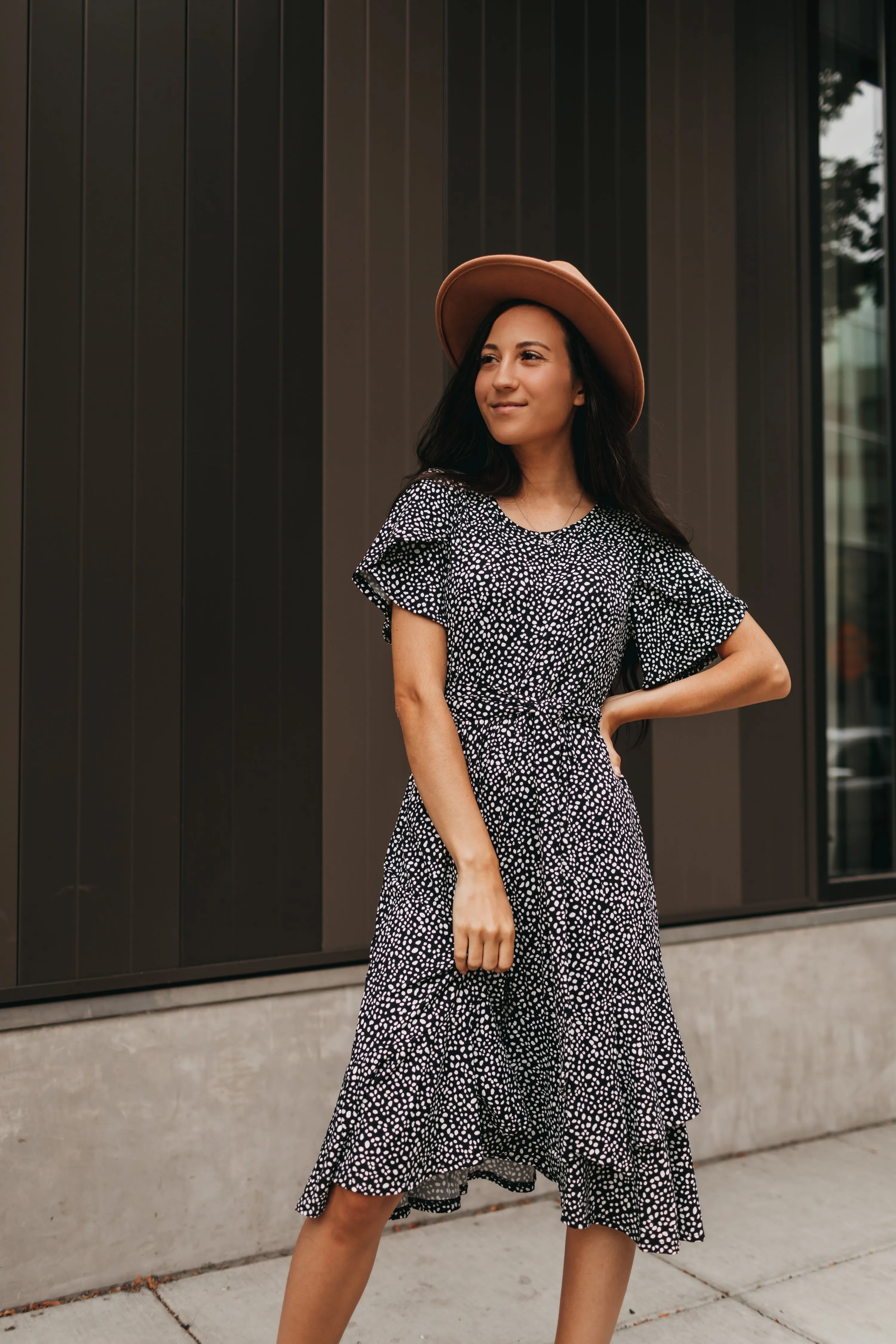 Ivy Dotted Dress in Black