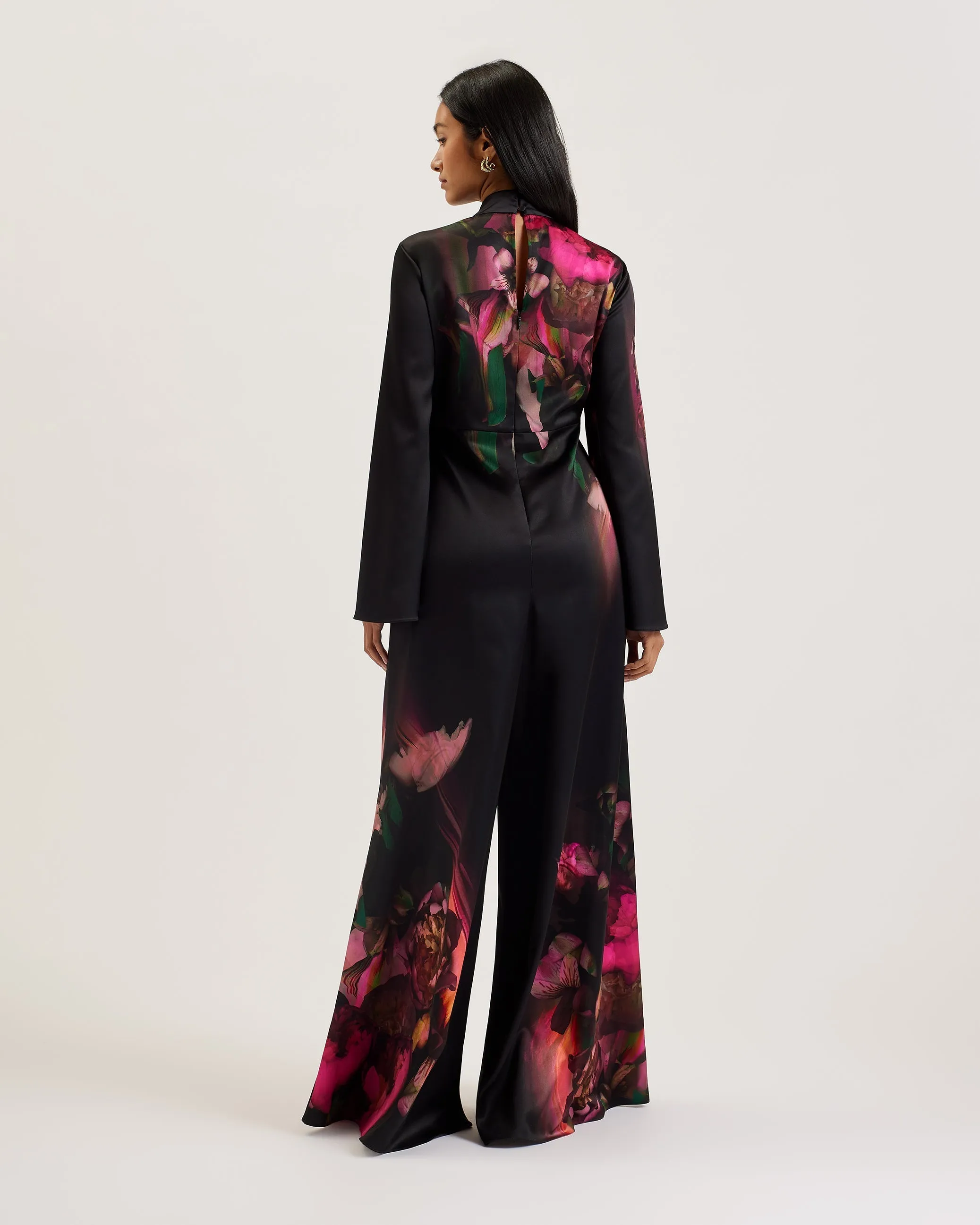 Black Lousios Printed Wide-Leg Jumpsuit with Tie