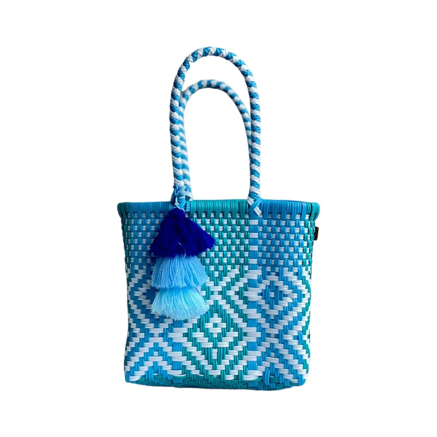 Mini - Aqua Blue Flower Citron Tote