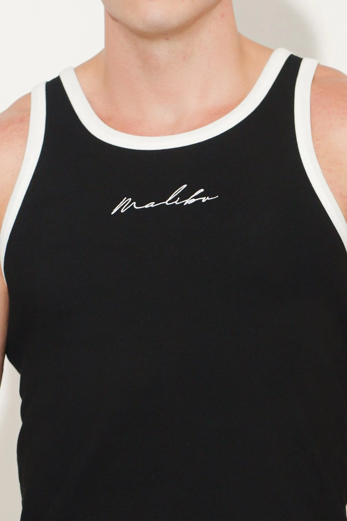 Muscle Fit Ribbed Tank - Malibu Black