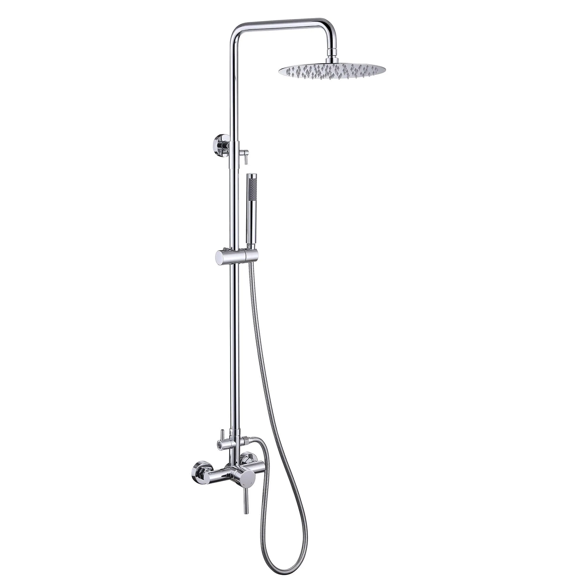 Outdoor Shower Fixture with SUS 304 Stainless Steel 10 Inch Rainfall Shower Head and Adjustable Slide Bar JK0145