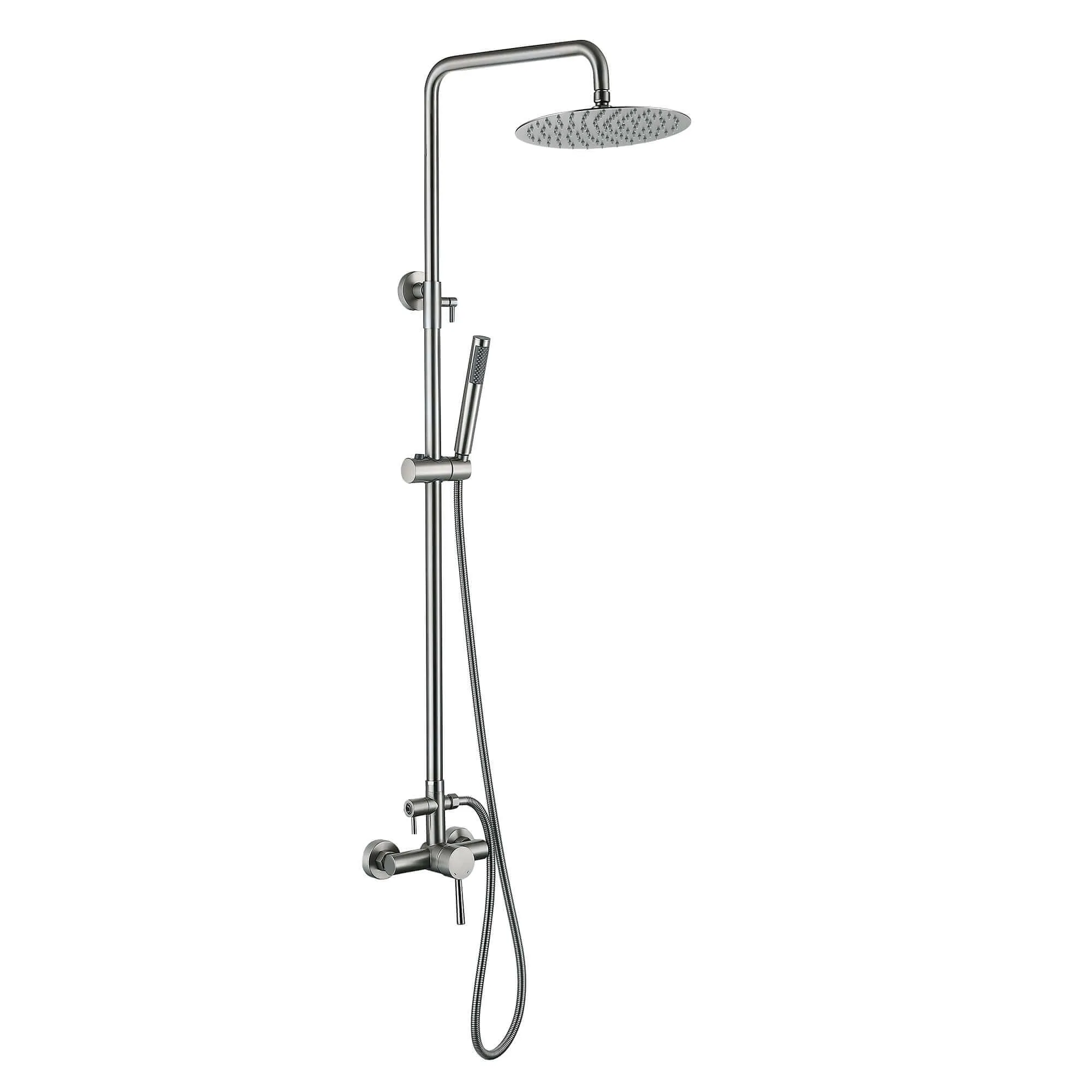 Outdoor Shower Fixture with SUS 304 Stainless Steel 10 Inch Rainfall Shower Head and Adjustable Slide Bar JK0145