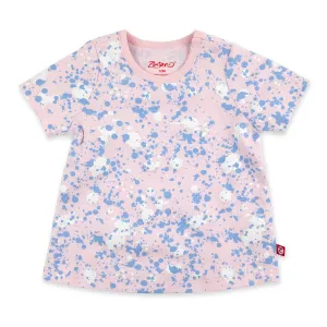 Paint Splatter Organic Cotton Short Sleeve Swing Top - Baby Pink