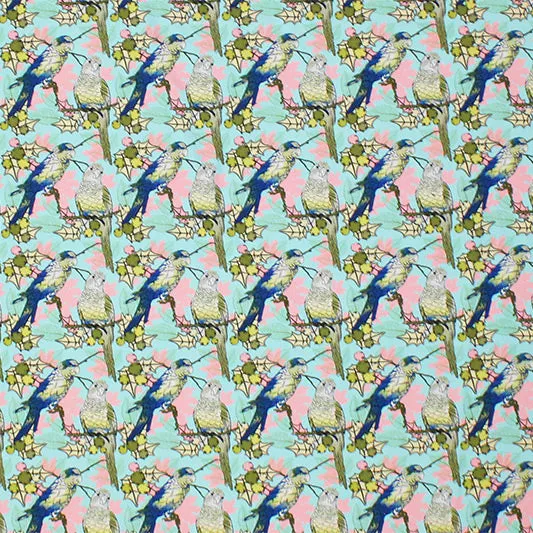 Parakeets on Branches Printed Spandex | Blue Moon Fabrics