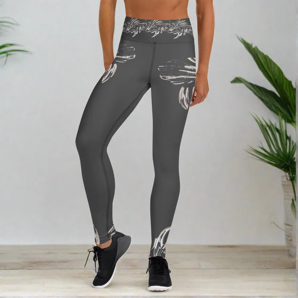 Performance Yoga Leggings for Women - Dark Gray with Phoenix Wing Print