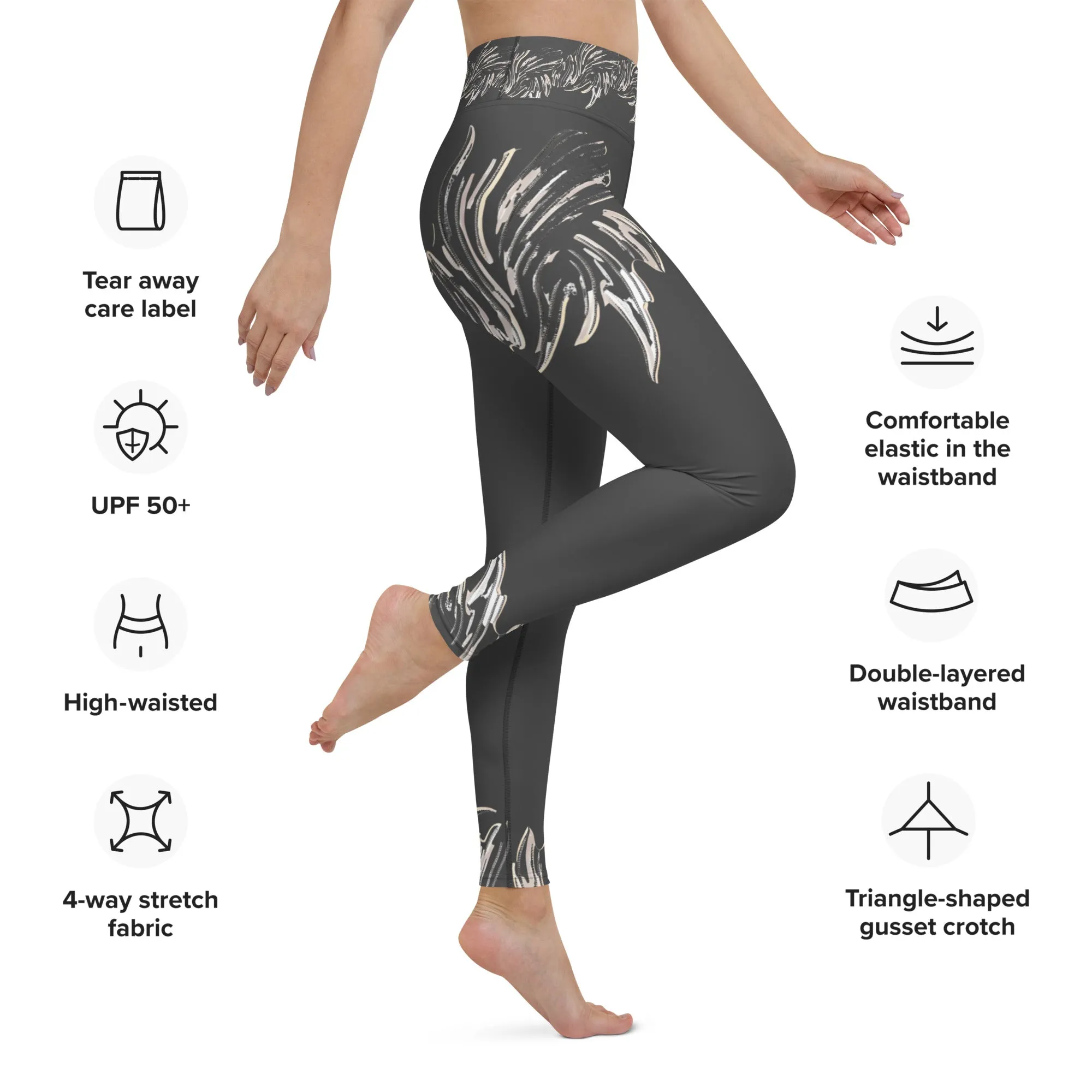 Performance Yoga Leggings for Women - Dark Gray with Phoenix Wing Print