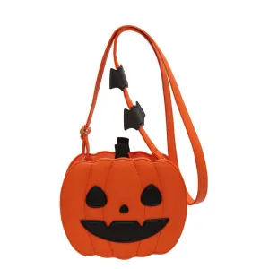 Pumpkin Cartoon Shoulder Bag – Creative Halloween Crossbody Bag with Bat