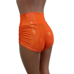 Ruched Booty Shorts - Orange Sparkle