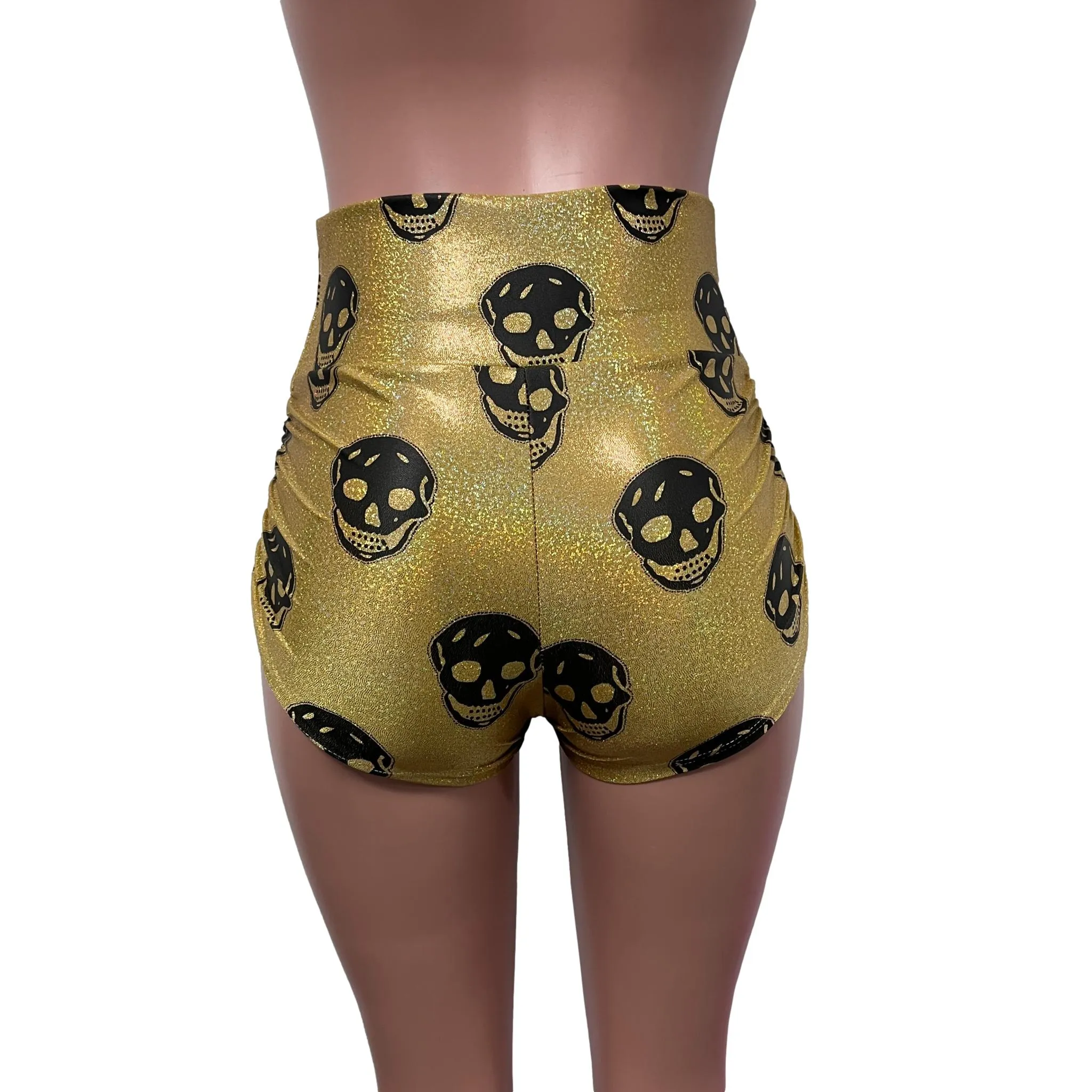 SALE - High Waisted Ruched Booty Shorts - Skulls