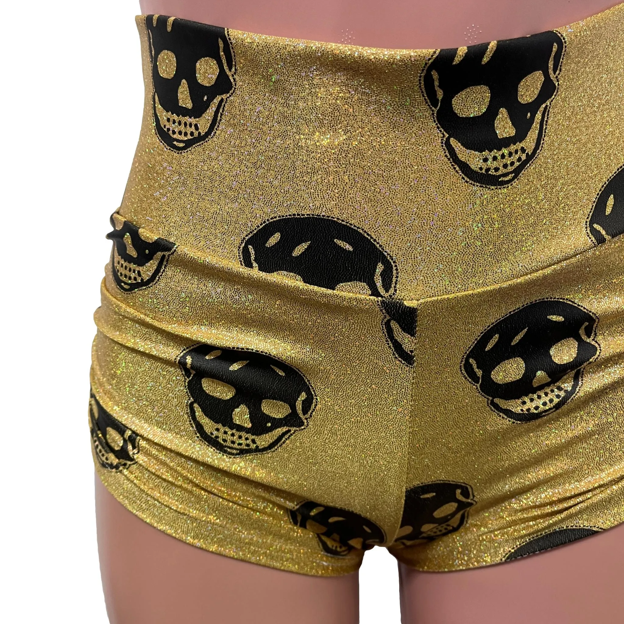 SALE - High Waisted Ruched Booty Shorts - Skulls