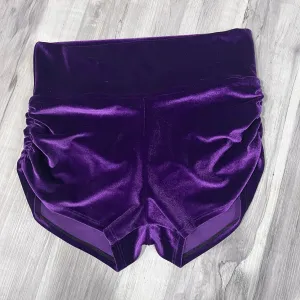 SALE - MEDIUM - Mid-Rise Ruched Booty Shorts Purple Velvet